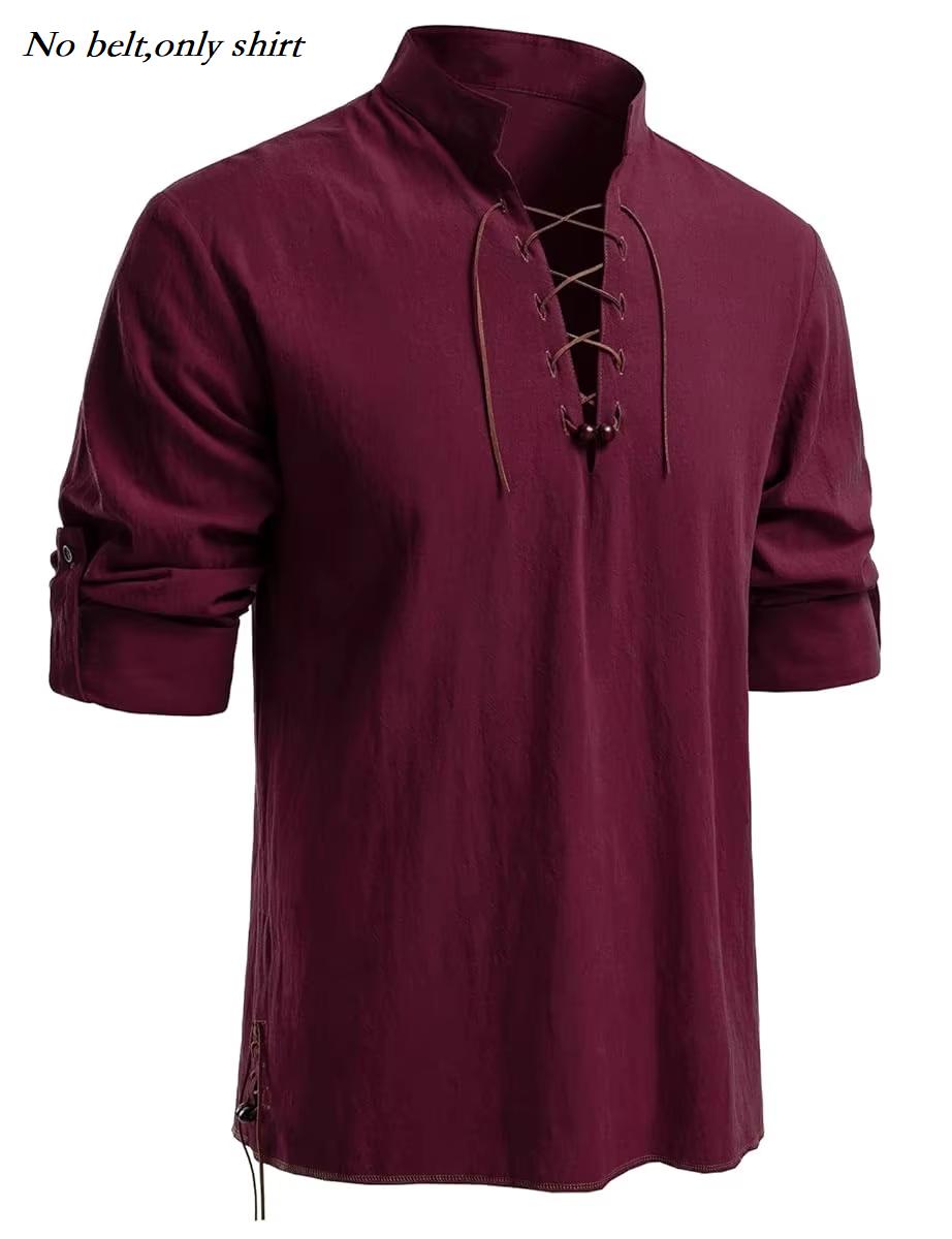 Runcati Chemise Pirate Médiévale pour Homme Coton Rétro à Lacets Chemises Renaissance Viking Manches Longues Hauts de Costume d'Halloween M