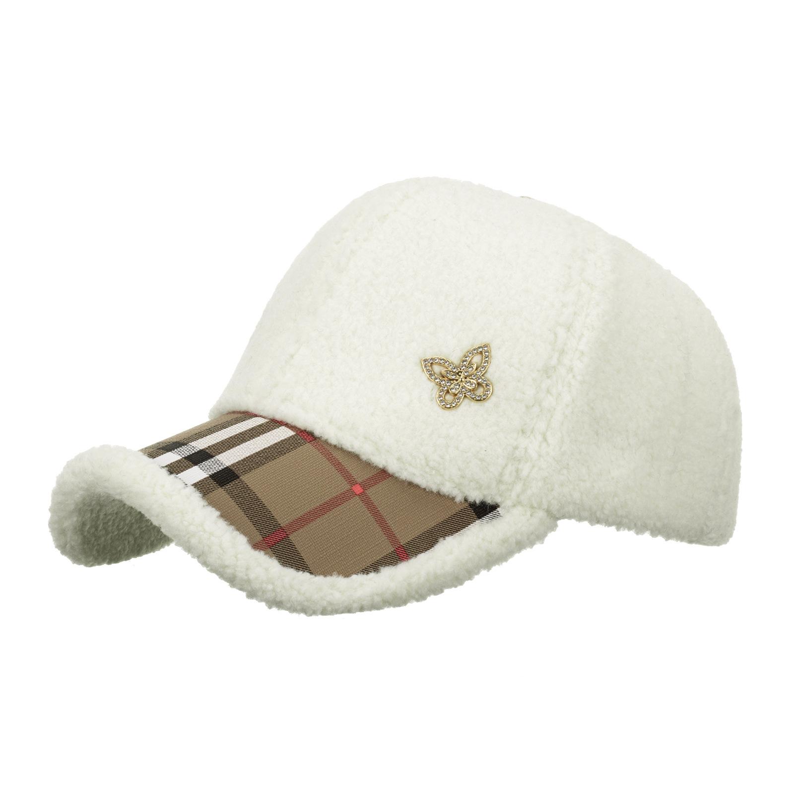 

Осенние и зимние новые бейсболки, мужские и женские плюшевые овечьи шерстяные клетчатые утепленные шапки белый