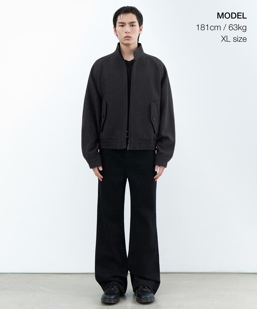 Musinsa Standard Wool Blend Herringbone Harrington Jacket [Dark Grey]