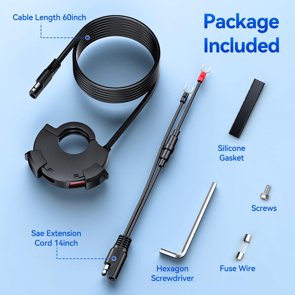 Motorcycle USB Quick Charger, Waterproof Socket with Type-C Cell Phone Port, Mobile Power Socket, Motorcycle Socket,12V