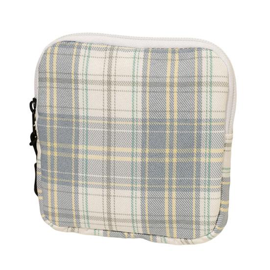 

Сумка для гигиенических прокладок с клетчатым узором, застежка-молния, большая вместимость, встроенный маленький карман, симпатичная женская гигиеническая прокладка, держатель тампона для девочек белый