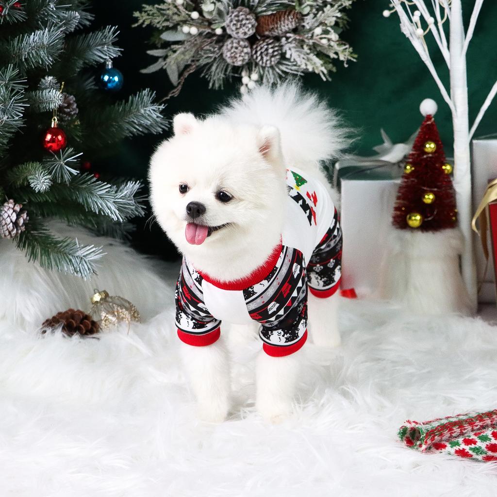 Christmas Dog Pajamas Classical Design Soft Dog Clothes with WE ARE FAMLY Jumpsuit Dog Costumes for Small Medium Puppy Dog Cat W