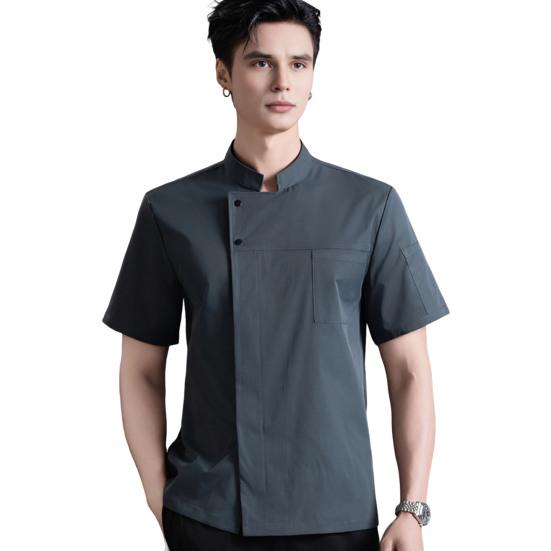 Chef Uniform Sweat-Wicking Stain-Resistant Washable Snap-Button Stand-Up Collar Work Clothes Restaurants Hotels Clubs Chef Coat