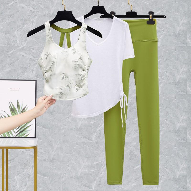 Women Dance Outfit Backless Crop Top High Waist Leggings 2Pcs Set Stage Performance