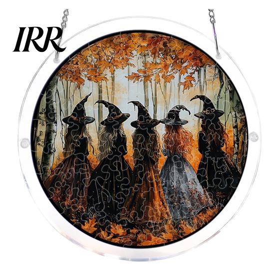 Acrylic Jigsaw Puzzle Art Halloween Suncatcher, Stained Glass Style DIY Sun Suncatcher Catcher Puzzles, Gothic Window Hanging Ornament for Home G