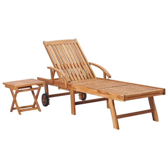 VidaXL Chaise Longue with Table and Cushion Solid Teak Wood 3063034