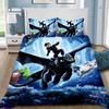 3D Cartoon T-Toothless Flying Duvet Cover and Pillowcase, Home Bedding Set Queen Size, Bedroom Decor, Gift for Teen Boy and Girl