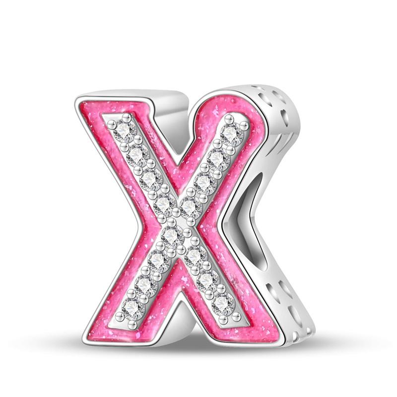 New In Copper Color Zircon Collection Pink 26 Letters Bead Charms Compatible With Pand 3mm Bracelets Do It Yourself Charm Pendant Woman Jewellery