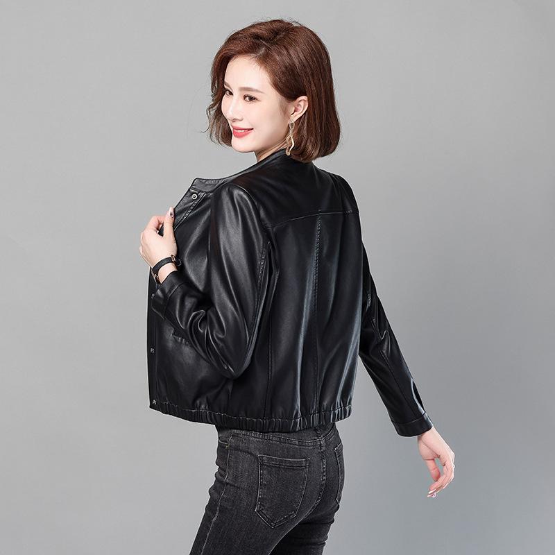 Herbst Neuer Ledermantel Damen Kurzer Ledermantel Lockere und schlanke Damenjacke Skin Shield