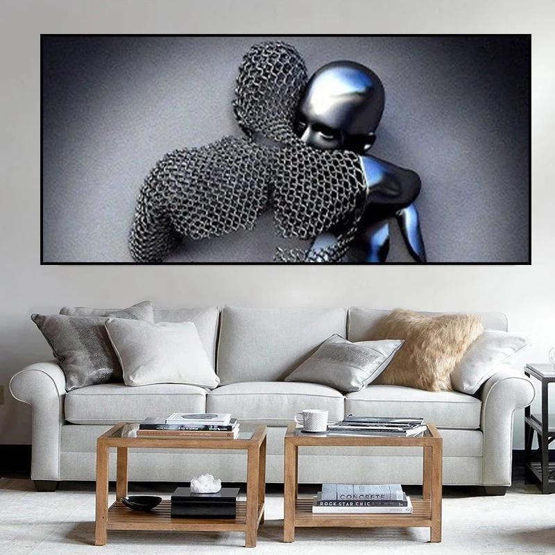 Metal Figure Statue Canvas Painting Modern Romantic Posters and Prints Wall Art Picture for Living Room Cuadros Home Decoration