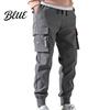 Loose Trousers Men Multiple Pockets Color Elastic Lining Solid Pants Plush Waist Warm Cargo