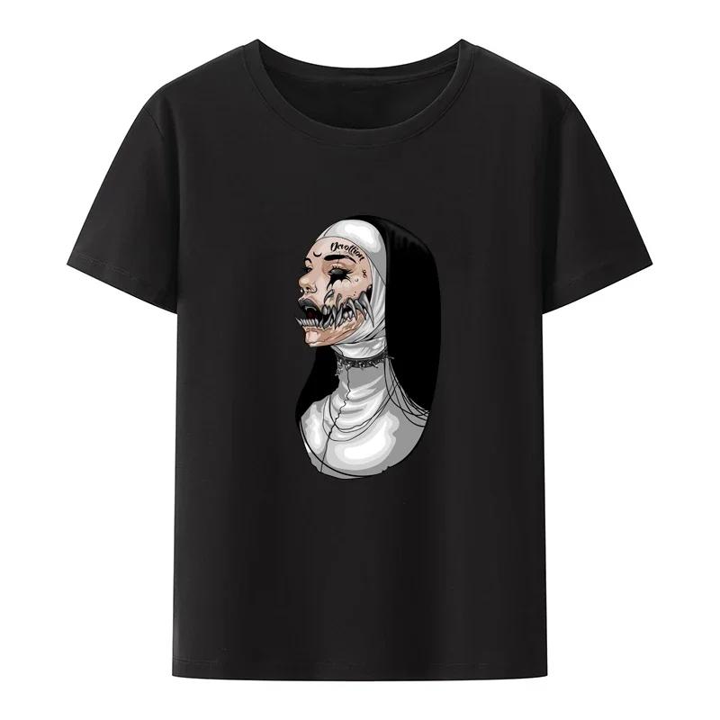 Smoking and Drinking Nuns Religious T-shirt, Cute Unisex T-shirt Short Sleeved Summer Crew-neck Plus Size Breathable Clothing