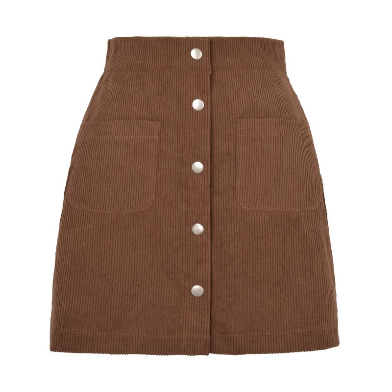 

Hip Hugging Button Slim Fit Skirt Women Solid Sheath Button Slim fit Skirt Brown L