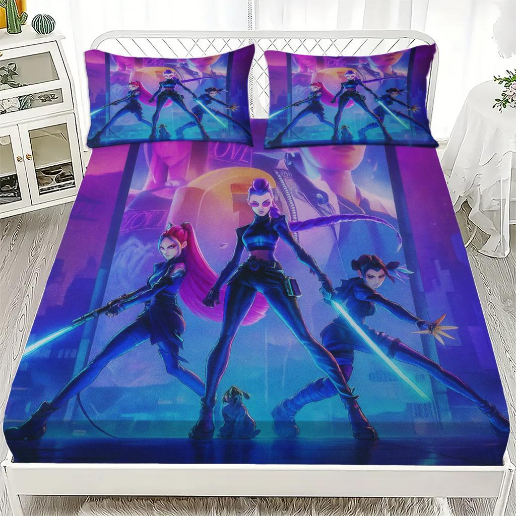 K-Pop D-Demon Hunters Fitted Sheet from Personalized  for Home Decor, Customized DIY Bed Cover Deep Pocket with 2Pillowcases