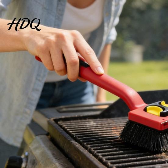 Easy Grip Grill Brush Cleaning with Replaceable Pads Burr-Free Scraper Removable Pad Built-In Grease Remover BBQ Cleaner Outdoor Tool Non-scratch