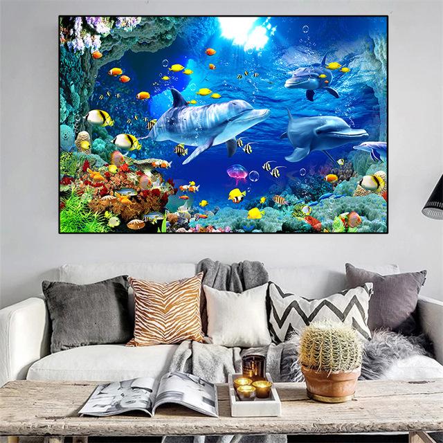 Streszczenie zwierząt podwodny świat ryby wieloryb delfin obraz na płótnie plakat i druki obrazy na ścianę Home Decor bez ramki!