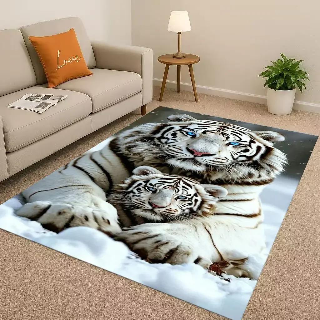 Classic Tiger Lion Beast Art Cartoon Living Room Non-Slip Area Rug Carpet For Bedroom Playroom Sofa,Home Decor Doormat Gift