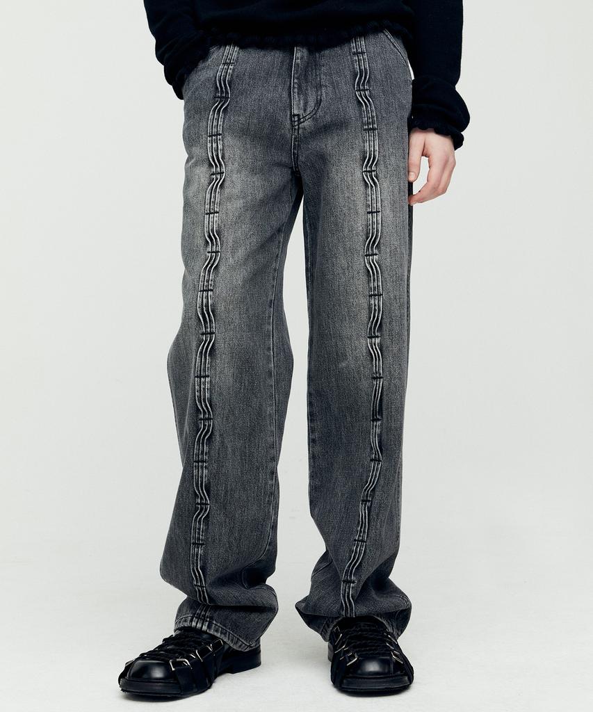 ADSB ANDERSSON BELL Wave Wide Leg Jeans Apa682M(Washed Black)