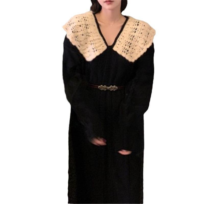 Retro gentle knitted dress for women's autumn and winter new loose and lazy style medium and long inner sweater skirt