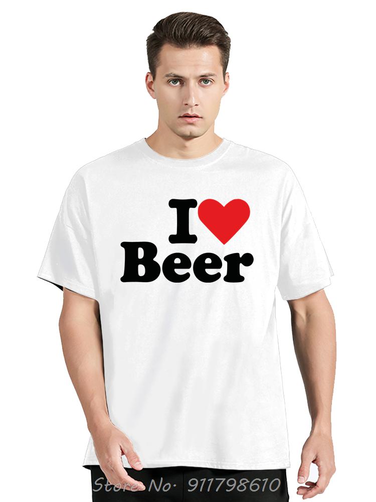 Funny I Love Beer Red Heart Men's Clothing Fashion Casual Oversized T-shirt Drinking Fitness T Shirt Funny Print Cotton Tshirt