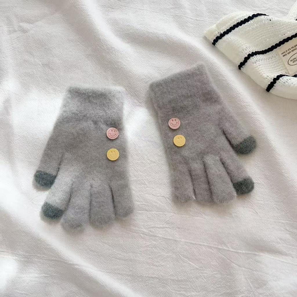 Children's Button Five finger Warm Korean Style Smiling Baby Woolen Knitted Hand for Boys and Girls Students To Keep Warm