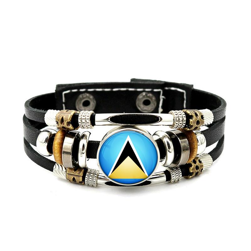 Factory National Country Flag Design Bracelet Crystal Bead Snap Button Sports National Team Jewelry Gift Leather Wrap Bracelet
