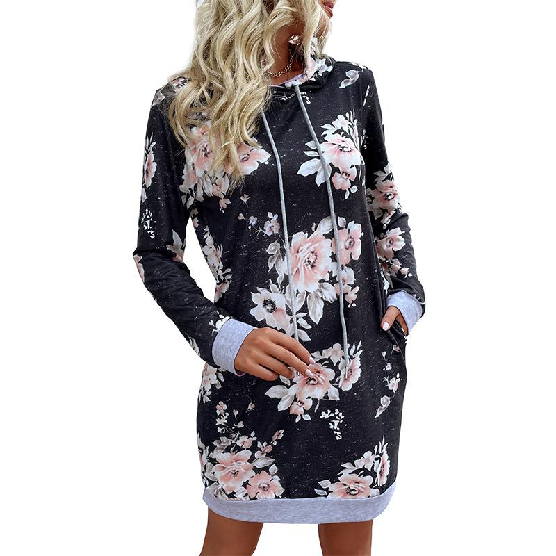 Casual Comfort and Versatility Fall Women's Printed Hooded Sweatshirt Dresses