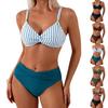Women’s Two Piece High Waist Bikini Swimsuit with Ruffle Trim Sport Swimwear Set Adjustable Straps and Printed Top