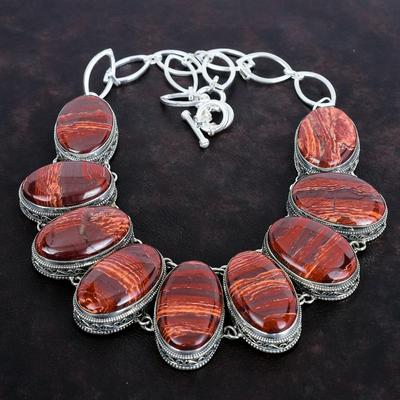 Red Snakeskin Jasper Gemstone Necklace Handmade Necklace Vintage Jewelry 925 Sterling Silver Necklace Adjustable Chain Necklace Gift For Her