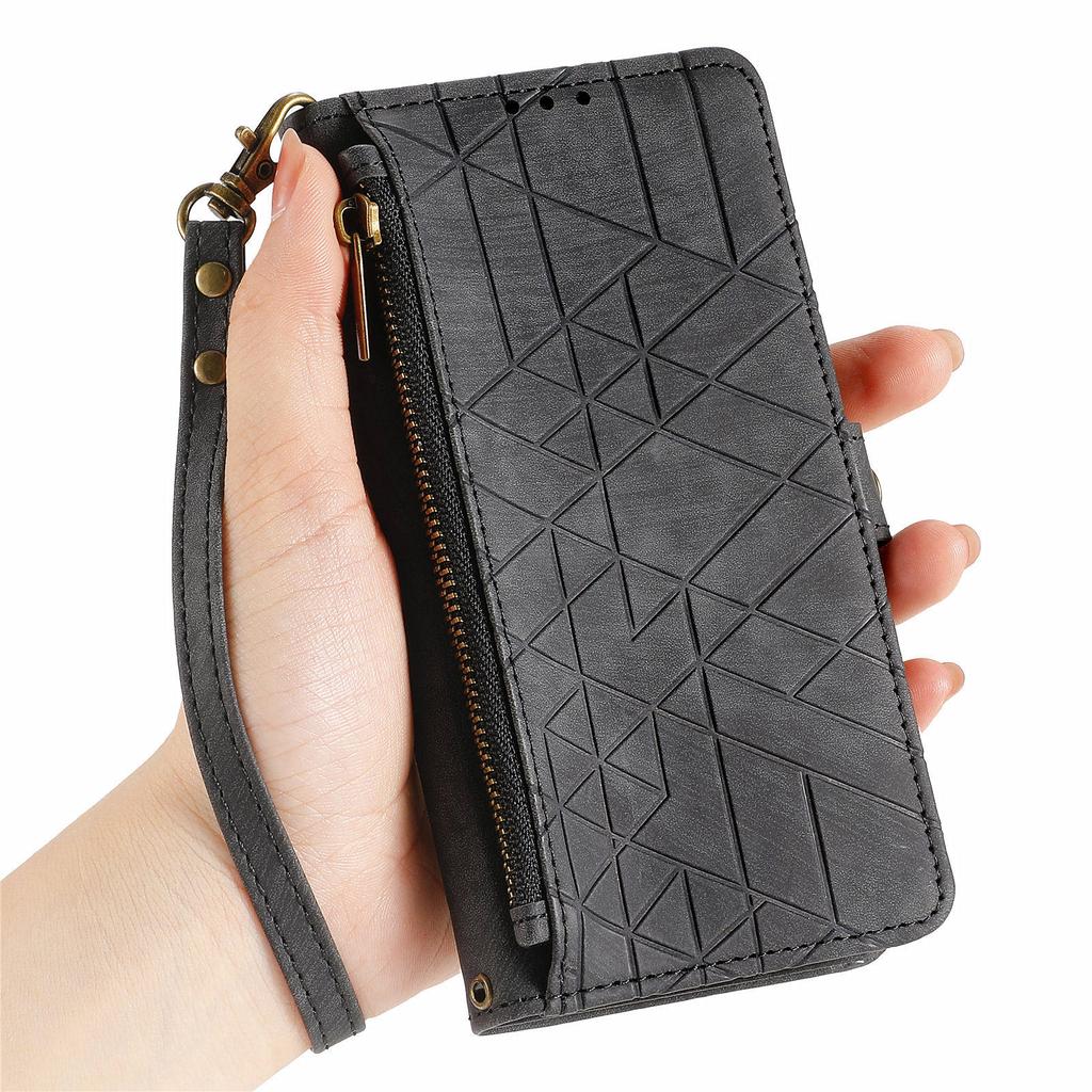 For Honor 200 Lite Phone Case Geometry Imprint Leather Zipper Wallet Stand Cover