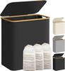 SONGMICS Laundry Basket with Lid, 3-Section Large Laundry Hamper, 150L, Removable Mesh Liner, Oxford Fabric, Bamboo Handles, Collapsible