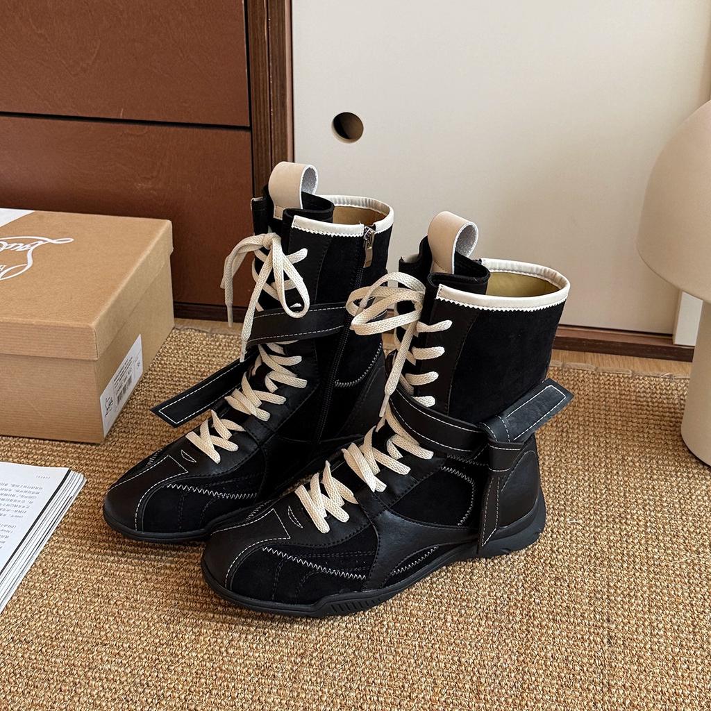 Rindslederversion Retro-Mode Martin Stiefel lässige Sport-Kurzstiefel vielseitige Boxstiefel runde Spitze mittelhoher Schaft Westernstiefel Damen