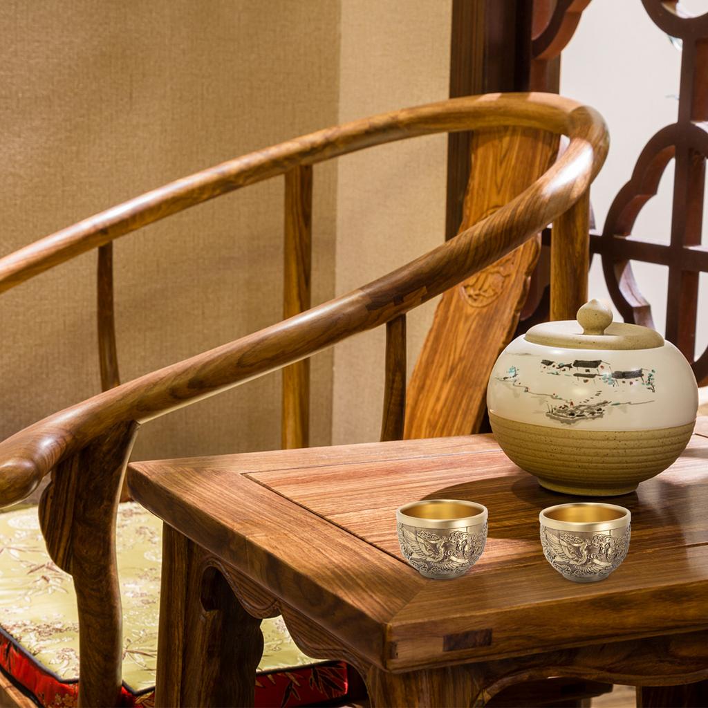2Pcs Chinese Style Copper Dragon Teacup Retro Tea Cup Metal Teaware for Home Office Decor Tea Drinking