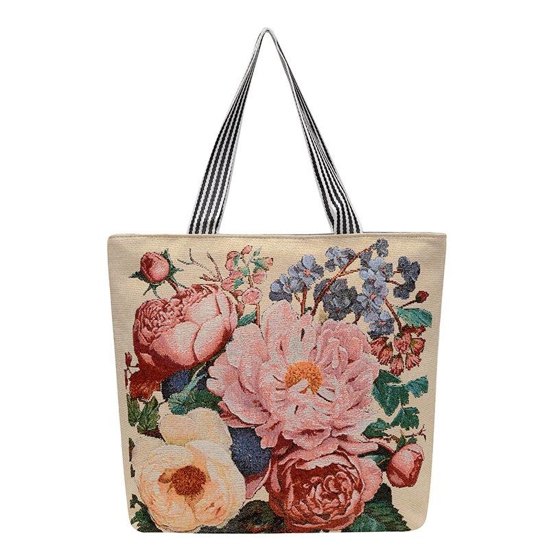 New gold silk cloth bag fashion Korean tide casual tote bag shoulder bag creative pattern women's canvas bag