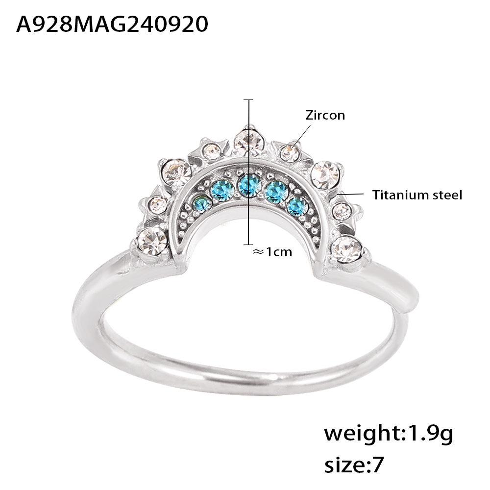 

Регулируемое кольцо из титановой стали с цирконом в виде солнца и луны - европейский и американский стиль Size 7