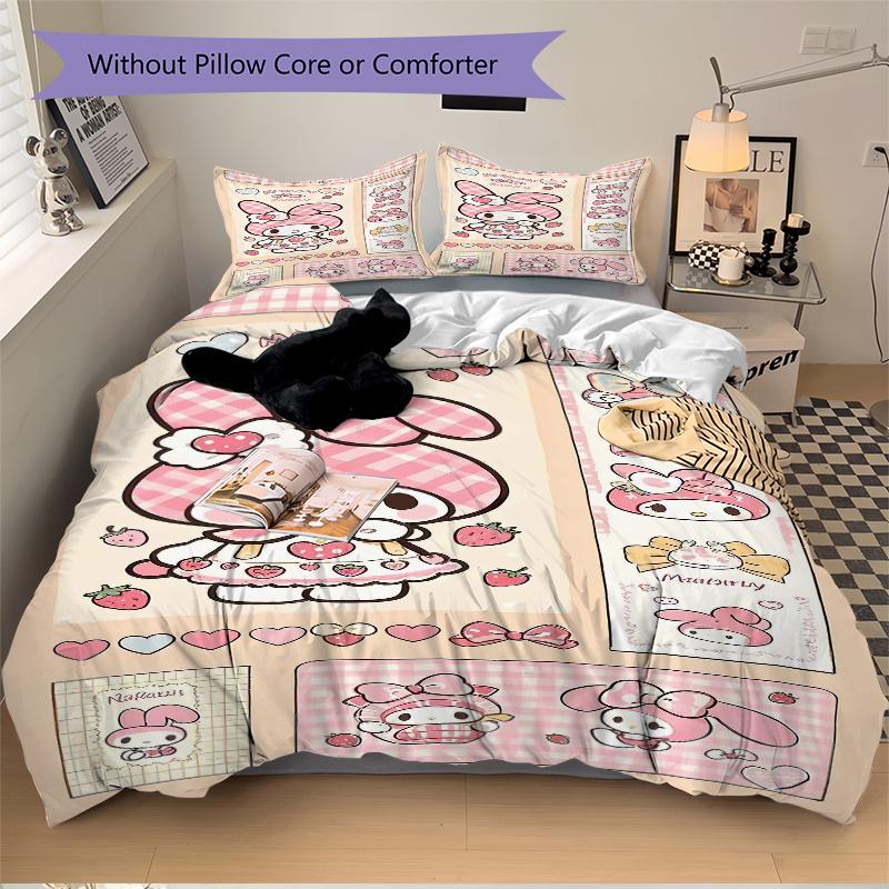 3pcs My Melody Blooms Bedding Set, Including 1 Quilt Cover and 2 Pillow Shams, Without Filling, Soft and Comfortable Home Bedroom S067