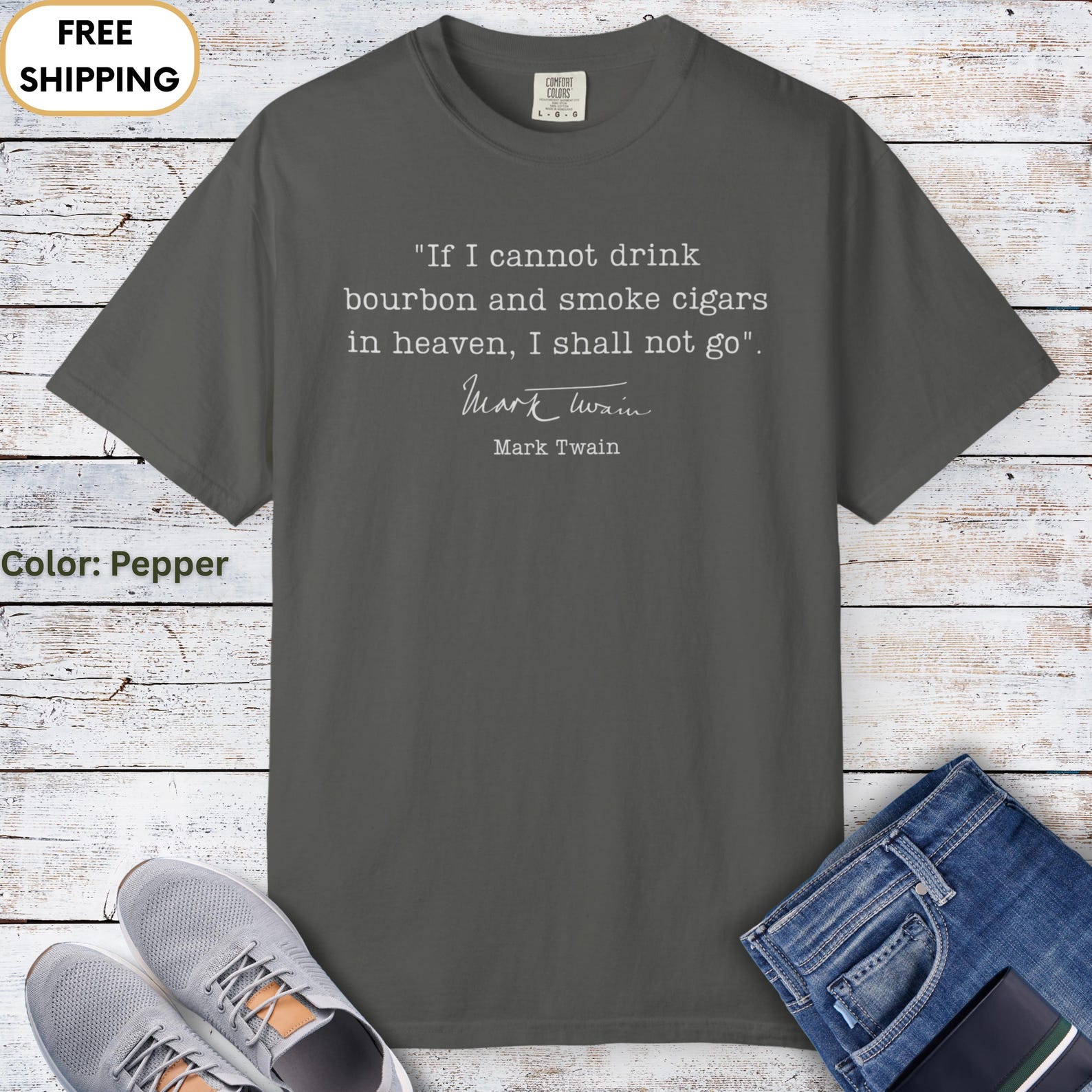 Mark Twain Quote Bourbon and Cigars T-shirt | Funny Literary Tee L
