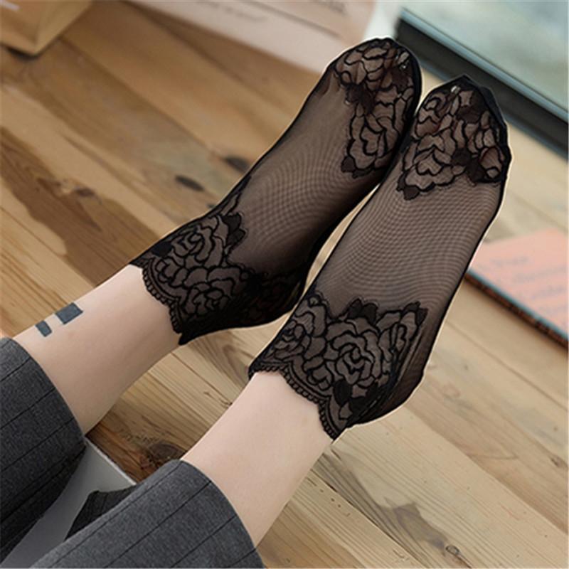 5 Pairs of Women's Summer Solid Color Thin Lace Socks