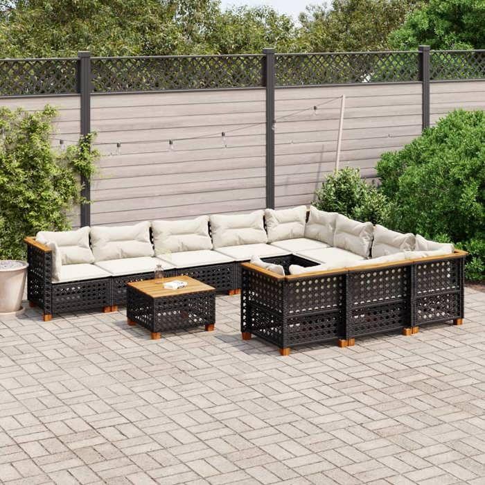 VidaXL Salon de jardin 11 pcs avec coussins noir résine tressée 3262040