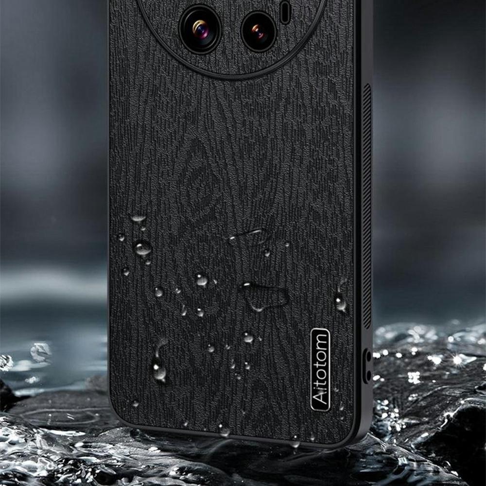 Für Xiaomi 17 Ultra 5G Hülle Holzstruktur PU-Lederbeschichtete PC-TPU-Handyhülle