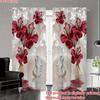 2pcs Red Floral & Swan Patterned Curtains, Design for Living Room Bedroom Elegant Home Window, Rod Pocket Curtains