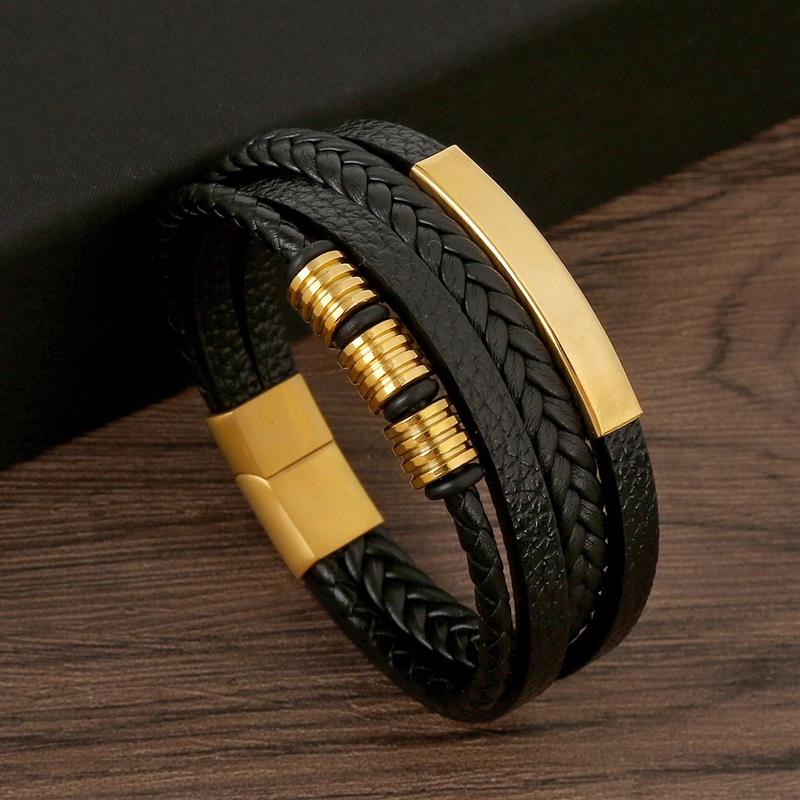 Pulsera de Cuero para Hombre Clásica Estilo Nuevo Tejida a Mano Combinación Multicapa Accesorio Moda Joyería para Hombre Venta al por Mayor Dropshipping