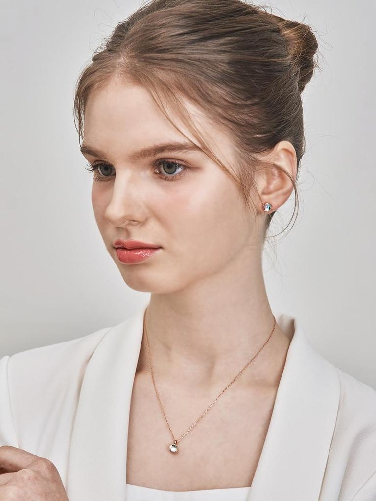 [ELLE Jewelry] 14K Plated Moonstone Round Simple Post Earrings ELGPEE519