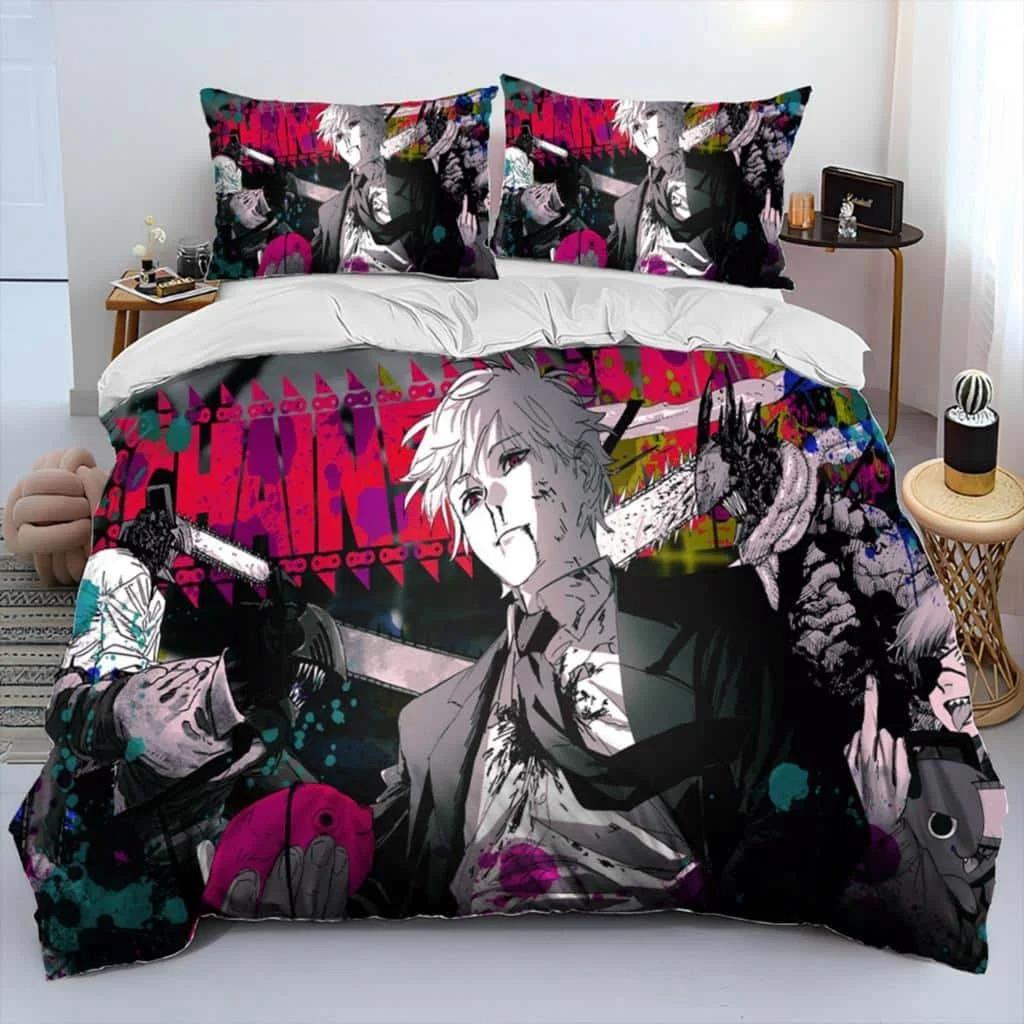 3D Anime Chainsaw Man Denji Cartoon Comforter Bedding Set,Duvet Cover Bed Set Quilt Cover Pillowcase,king Queen Size Bedding Set