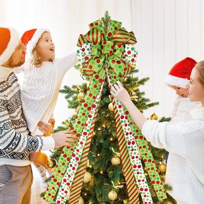 Large Green Bow Christmas Tree Topper Bow Wreath Red Green Polka Dot Christmas Decorations  Gifts