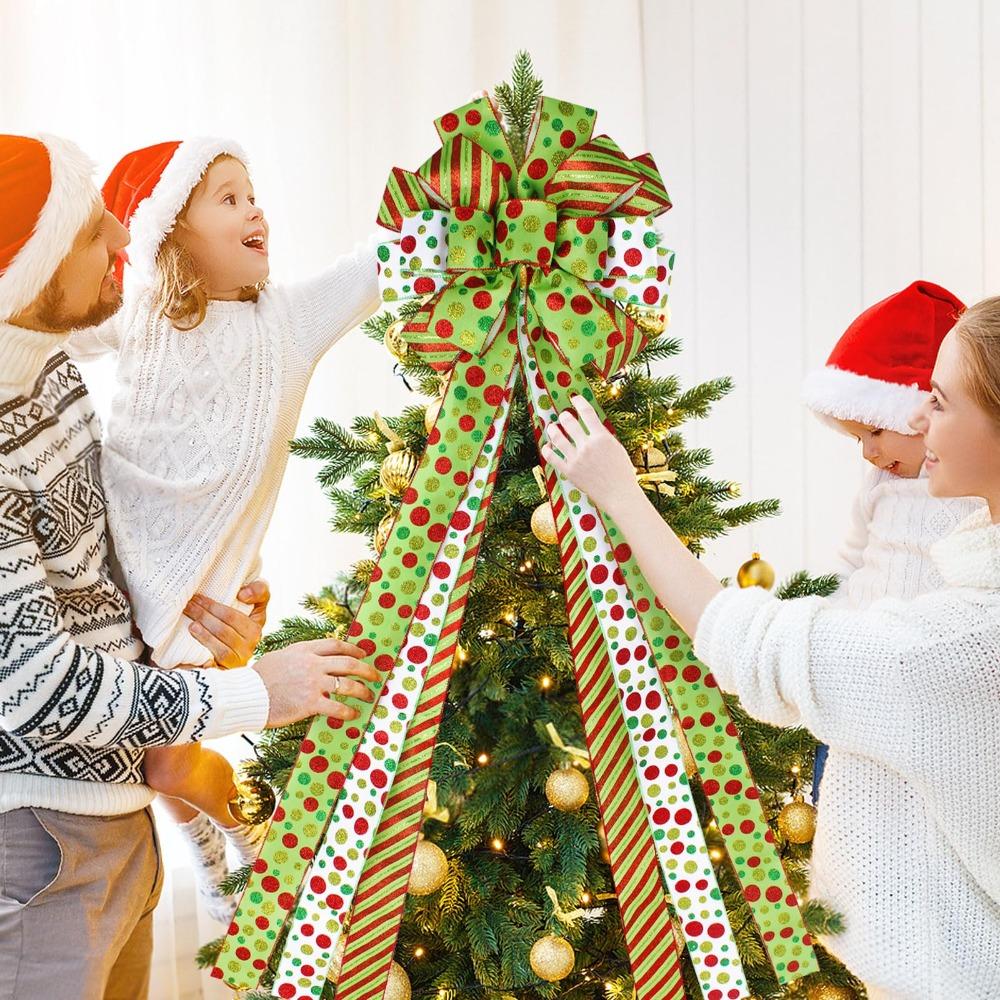 Large Green Bow Christmas Tree Topper Bow Wreath Linen Bowknot Decorations Ornaments