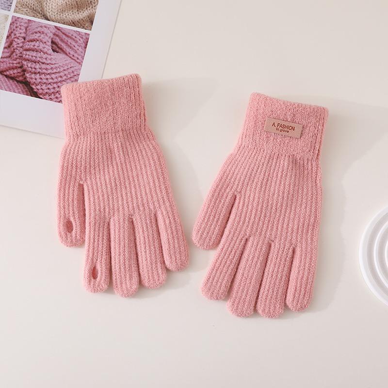 Winter Gloves Winter Girl Thickened Five-finger Student Cute Knitted Cold-proof Riding Touch Screen Warm Cycling Gloves