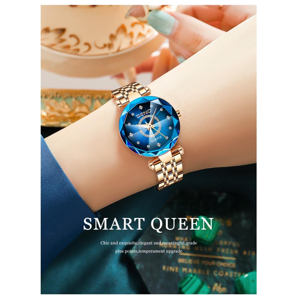 Luxury Elegant Women's Watch Rhinestone Ocean Heart Waterproof Rose Gold Stainless Steel Quartz Women's Fashion Birthday Gift