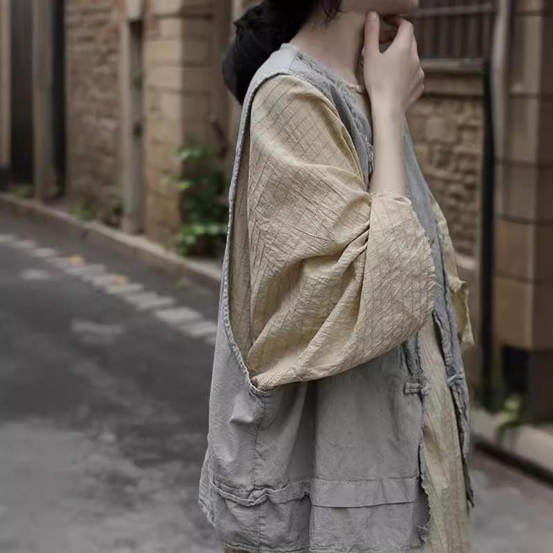 Johnature Dámské tílka v čínském stylu Jednobarevné knoflíky jarní Vintage dámské volné vesty