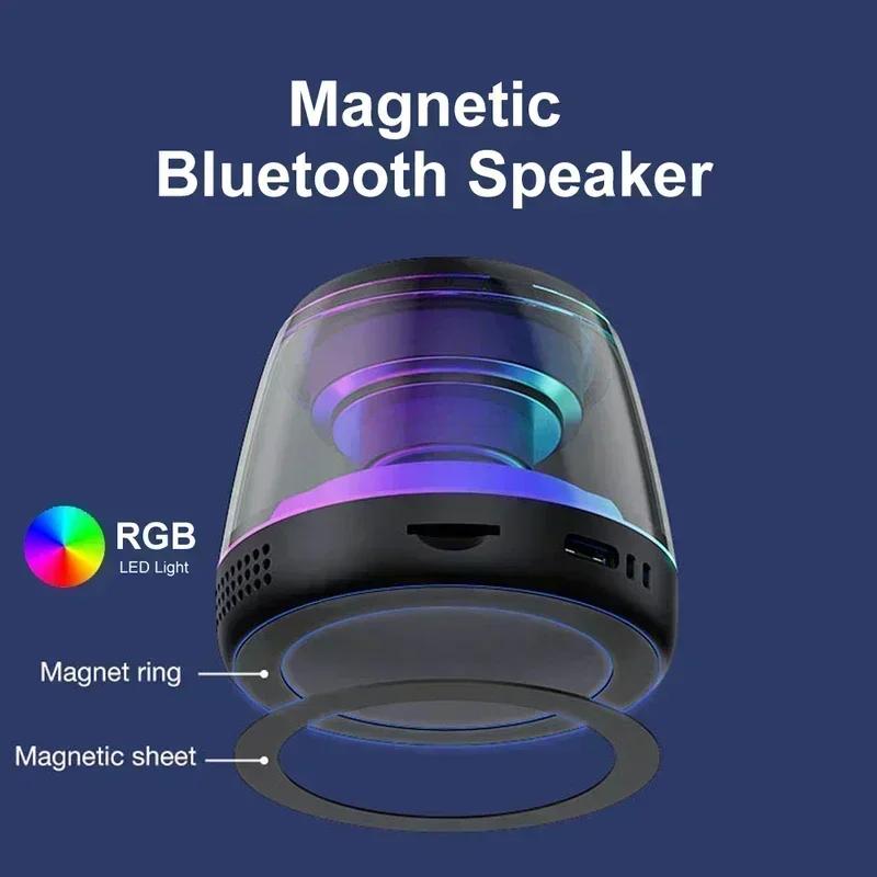Outdoor Magnetic Bluetooth Speaker Wireless Portable Mini Travel Stereo Speaker with RGB Color Light and Phone Holder for Ios